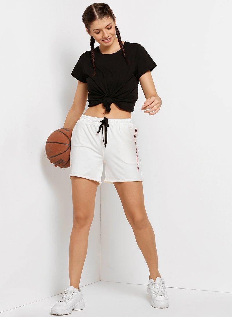 ABOF Printed Elastic Waistband Drawstring Mid Rise Shorts White - Image 5