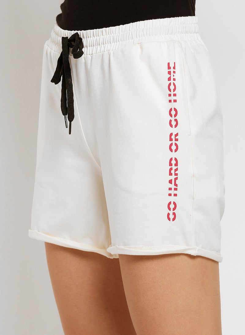 ABOF Printed Elastic Waistband Drawstring Mid Rise Shorts White - Image 3