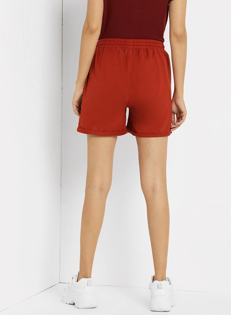 ABOF Stripes Pattern Elastic Waistband Drawstring Shorts Red - Image 2