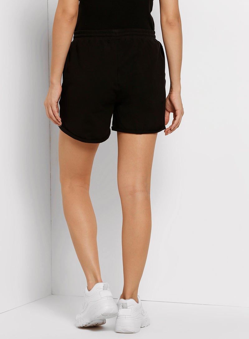 ABOF - Stripes Detail Elastic Waistband Drawstring Shorts Black - Image 1