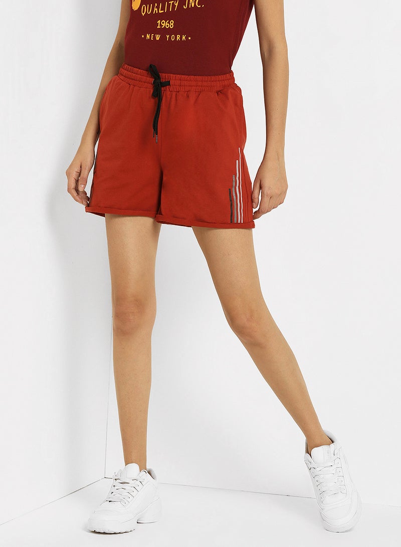 ABOF Stripes Pattern Elastic Waistband Drawstring Shorts Red - Image 1