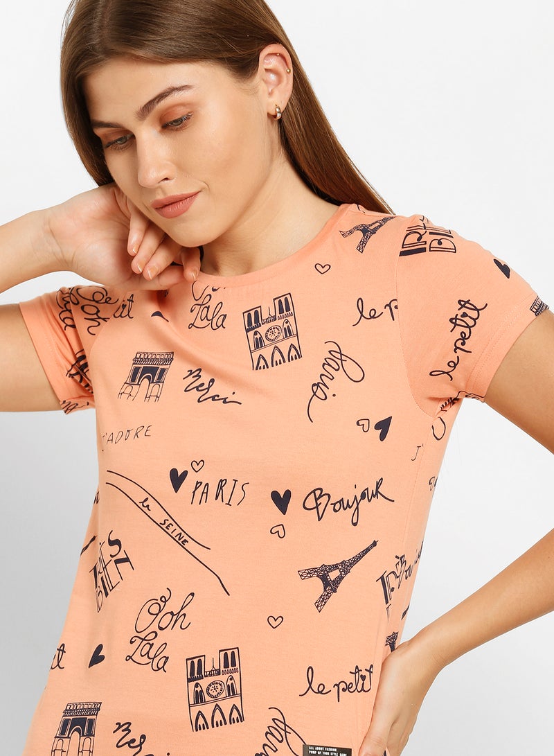 ABOF Graphic Printed Round Neck Regular Fit T-Shirt Light Orange  - Image 4