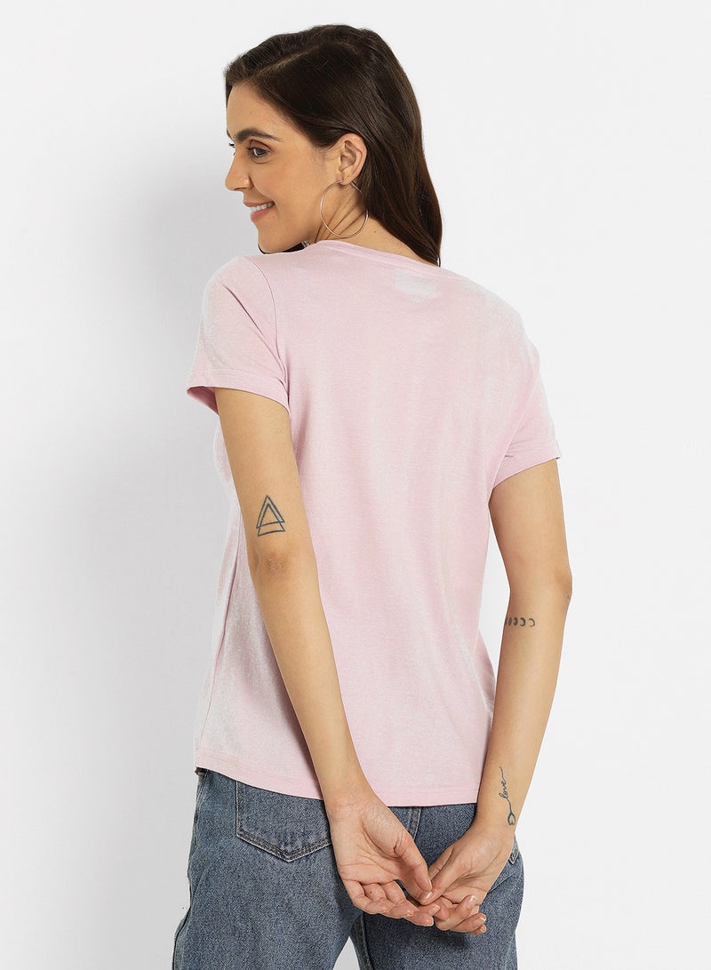 ABOF Stripe Detail Regular Fit Crew Neck T-Shirt Lilac Snow  - Image 2