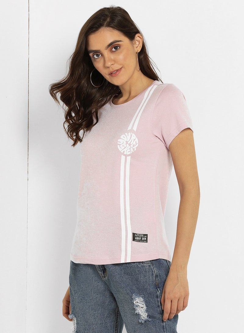 ABOF Stripe Detail Regular Fit Crew Neck T-Shirt Lilac Snow  - Image 1