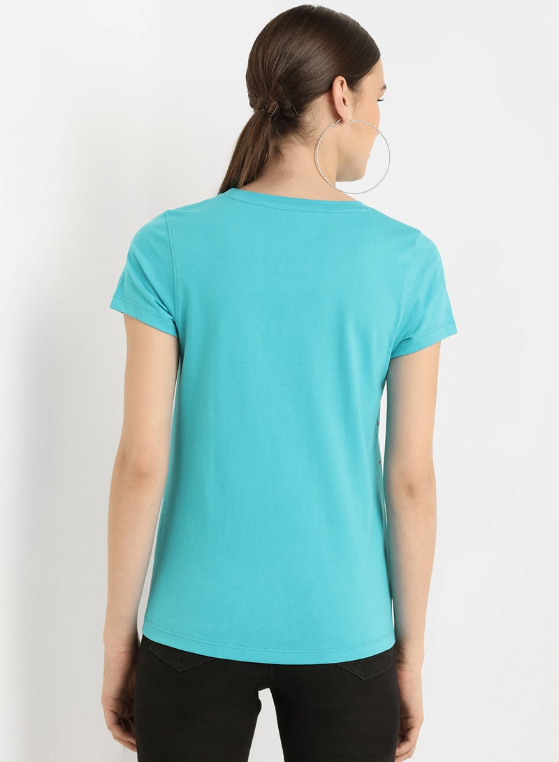ABOF - Love Graphic Printed Regular Fit Crew Neck T-Shirt Blue - Image 1