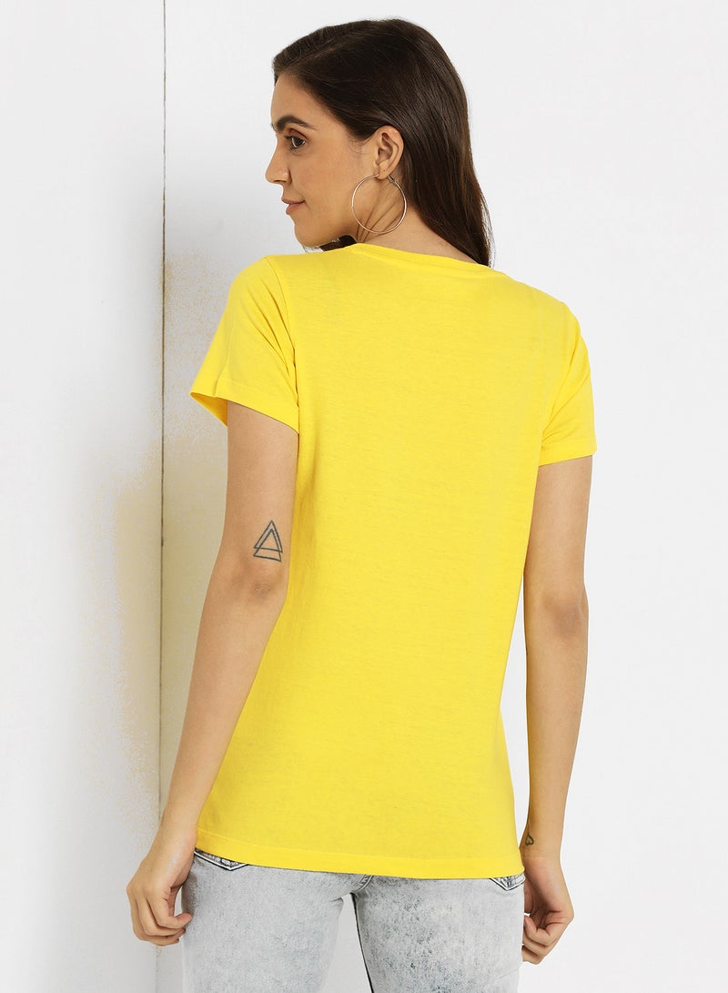 ABOF Stripe Detail Pocket Round Neck T-Shirt Yellow  - Image 2