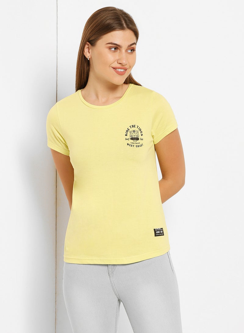 ABOF Ride The Tides Printed Round Neck T-Shirt Yellow  - Image 1