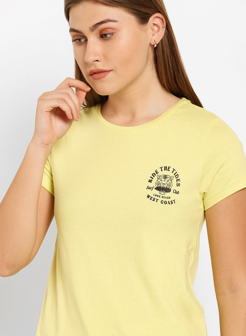 ABOF Ride The Tides Printed Round Neck T-Shirt Yellow  - Image 4
