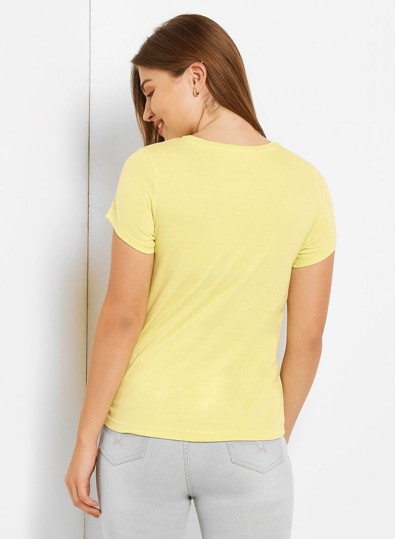 ABOF Ride The Tides Printed Round Neck T-Shirt Yellow  - Image 2