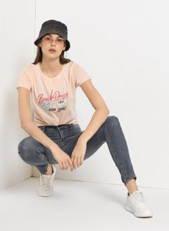 ABOF Beach Days San Diago 1982 Graphic Printed Round Neck T-Shirt Pink  - Image 4