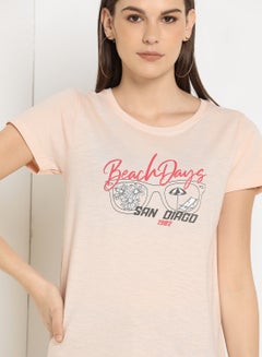 ABOF Beach Days San Diago 1982 Graphic Printed Round Neck T-Shirt Pink  - Image 3