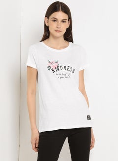 ABOF Kindness Printed Regular Fit Round Neck T-Shirt White  - Image 1