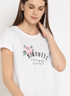 ABOF Kindness Printed Regular Fit Round Neck T-Shirt White  - Image 3