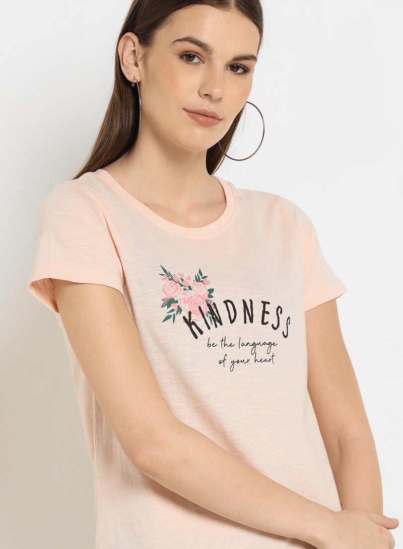 ABOF Kindness Flower Printed Round Neck T-Shirt Pink - Image 4