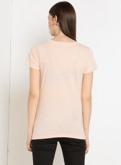 ABOF Slogan Printed Regular Fit Round Neck T-Shirt Pink  - Image 2