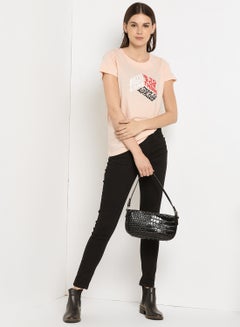 ABOF Slogan Printed Regular Fit Round Neck T-Shirt Pink  - Image 4