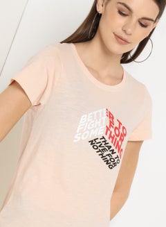 ABOF Slogan Printed Regular Fit Round Neck T-Shirt Pink  - Image 3
