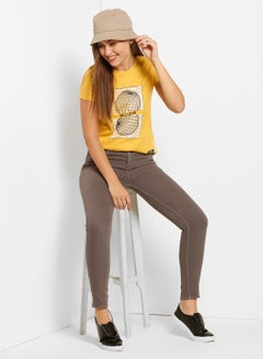 ABOF Believe And Geometric Shape Printed Regular Fit Crew Neck T-Shirt Yellow  - Image 3