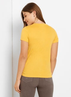 ABOF Believe And Geometric Shape Printed Regular Fit Crew Neck T-Shirt Yellow  - Image 2
