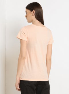 ABOF Graphic Printed Round Neck Regular Fit T-Shirt Peach Melba  - Image 2