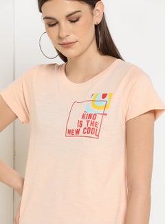 ABOF Graphic Printed Round Neck Regular Fit T-Shirt Peach Melba  - Image 4