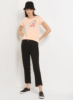 ABOF Graphic Printed Round Neck Regular Fit T-Shirt Peach Melba  - Image 3