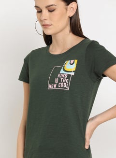 ABOF Kind Is The New Cool Printed Regular Fit Round Neck T-Shirt Green  - Image 4