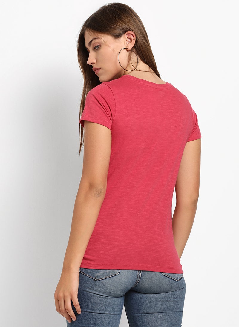 ABOF Floral Printed Regular Fit Round Neck T-Shirt Red  - Image 2