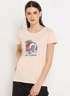 ABOF Aloha Printed Regular Fit Round Neck T-Shirt Cloud Pink  - Image 1