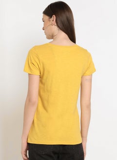 ABOF Regular Fit Round Neck Aloha Graphic Printed T-Shirt Mustard  - Image 2