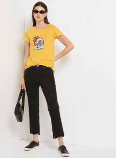 ABOF Regular Fit Round Neck Aloha Graphic Printed T-Shirt Mustard  - Image 3