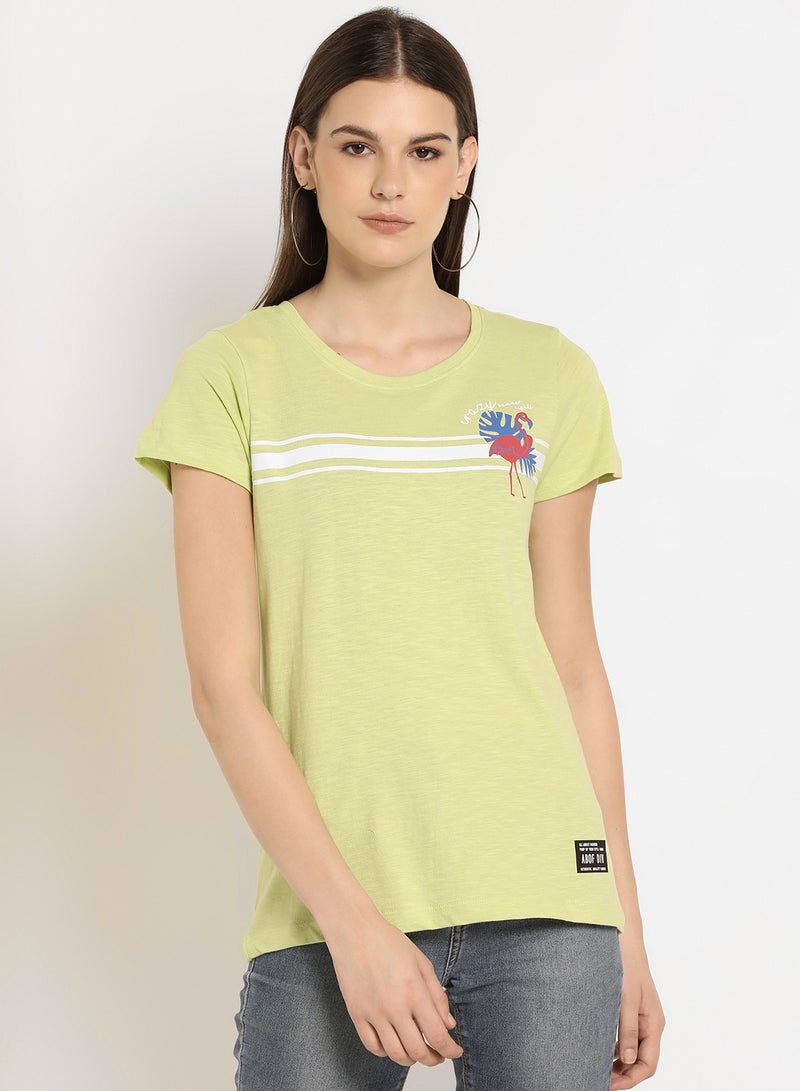 Striped Round Neck T-Shirt Green - v1622088251/N44401640V_1