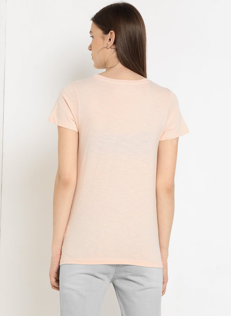 Graphic Printed Round Neck Regular Fit T-Shirt Cloud Pink