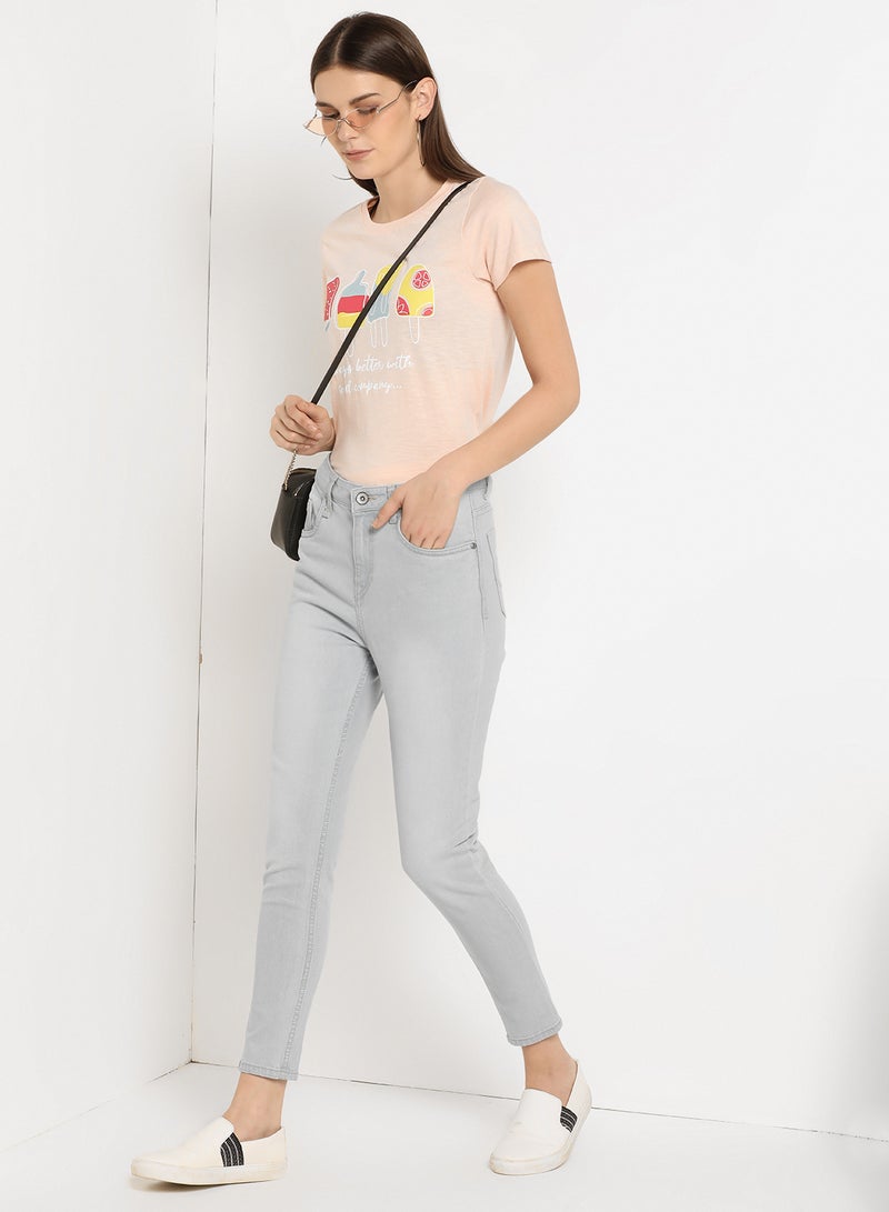 Graphic Printed Round Neck Regular Fit T-Shirt Cloud Pink