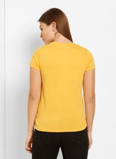 ABOF Don't Need Bad Vibes Printed Regular Fit Crew Neck T-Shirt Yellow  - Image 2