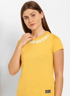 ABOF Don't Need Bad Vibes Printed Regular Fit Crew Neck T-Shirt Yellow  - Image 4