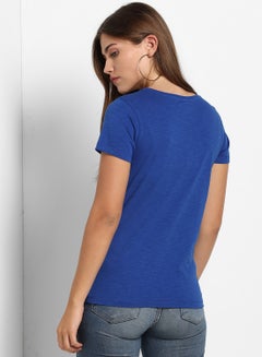 ABOF Printed Casual Round Neck T-Shirt Blue  - Image 2