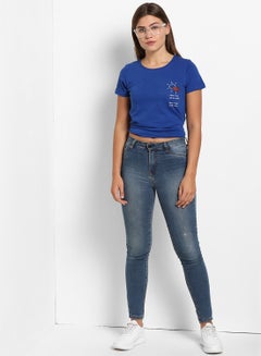 ABOF Printed Casual Round Neck T-Shirt Blue  - Image 4