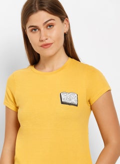 ABOF The Book Was Better Printed Regular Fit Crew Neck T-Shirt Mustard  - Image 4