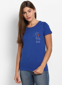 ABOF Printed Casual Round Neck T-Shirt Blue  - Image 1