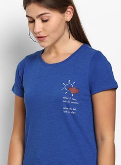 ABOF Printed Casual Round Neck T-Shirt Blue  - Image 3