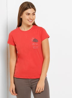 ABOF Graphic Print Round Neck T-Shirt Red  - Image 1