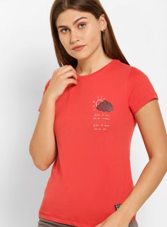 ABOF Graphic Print Round Neck T-Shirt Red  - Image 3