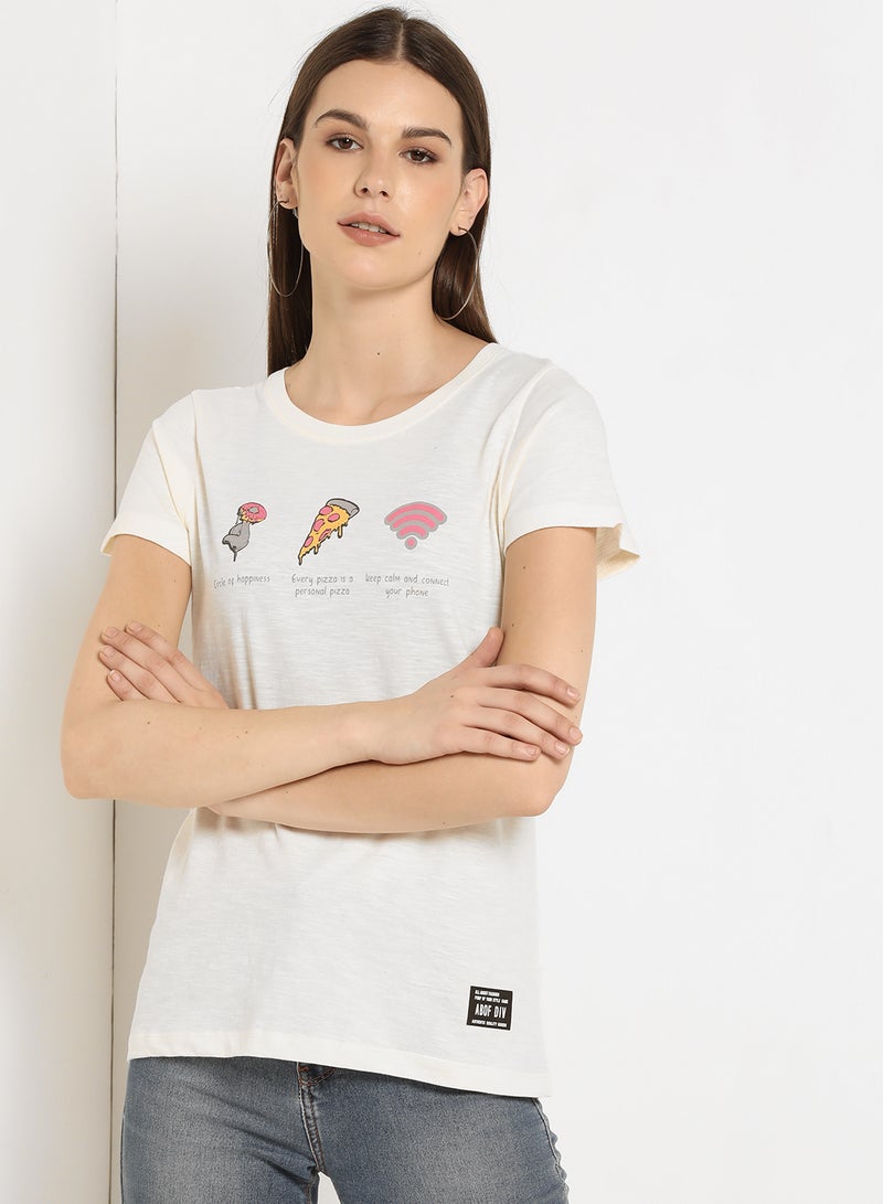 Graphic Printed Regular Fit Round Neck T-Shirt Egret - v1622088256/N44401851V_1