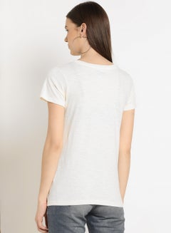 ABOF Graphic Printed Regular Fit Round Neck T-Shirt Egret  - Image 2