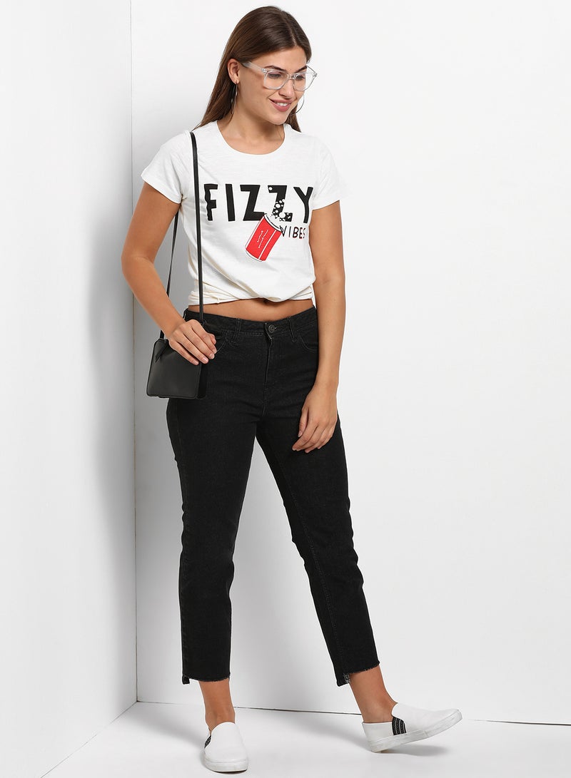 ABOF Fizzy Vibes Printed Round Neck T-Shirt White - Image 4