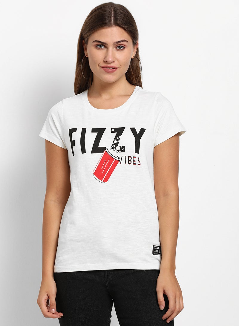 ABOF Fizzy Vibes Printed Round Neck T-Shirt White - Image 1