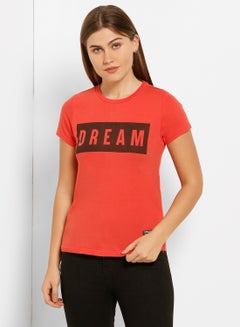 ABOF Dream Printed Regular Fit Crew Neck T-Shirt Red  - Image 1