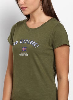 ABOF Go Explore Printed Round Neck T-Shirt Green  - Image 3