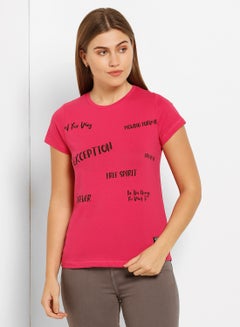 ABOF Graphic Printed Round Neck T-Shirt Pink  - Image 1